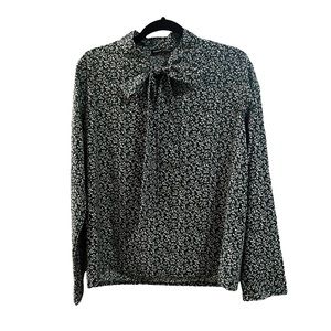 Floral Ivy print tie neck long sleeve light weight top shein